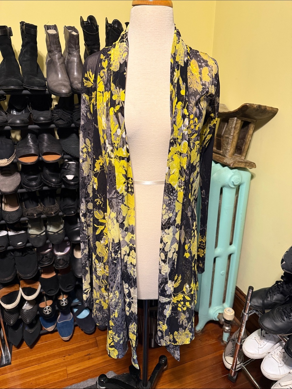 Fuzzi Women’s Floral Open Front Cardigan - Yellow/Black